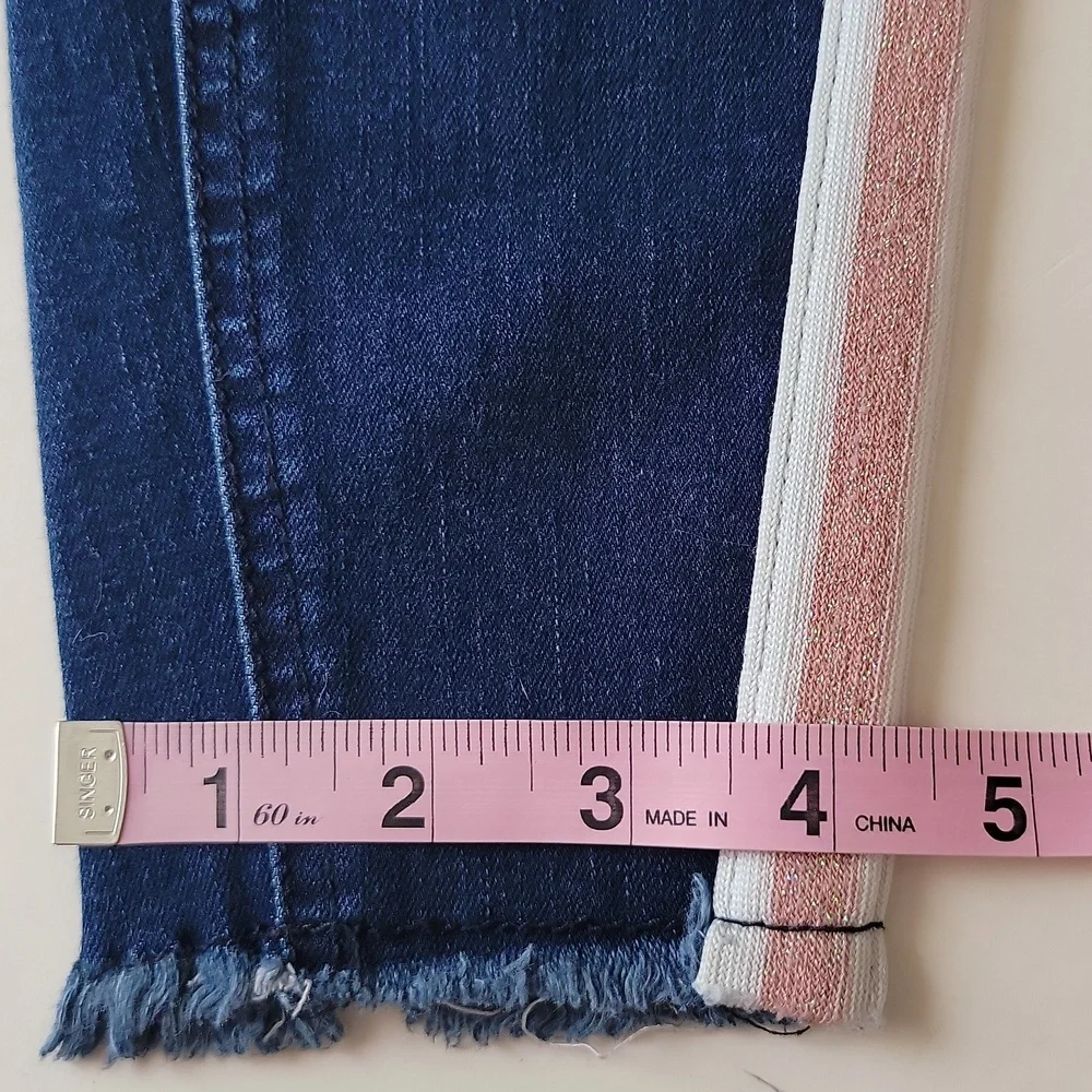 Justice Girls Mid Rise Leggings · Dark Wash Denim Stripe · Large 12